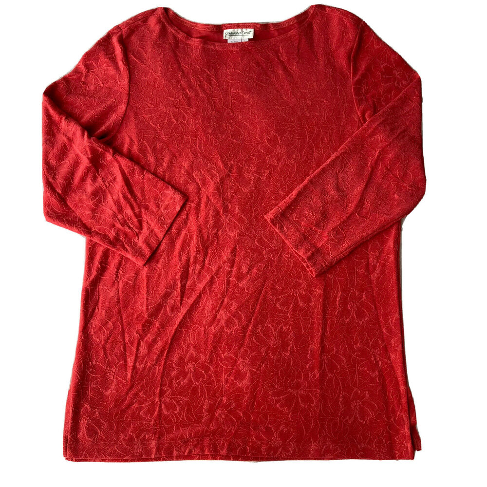 Coldwater Creek Sz Large Pink Coral Long Sleeve Top Shirt Floral Stretchy Casual
